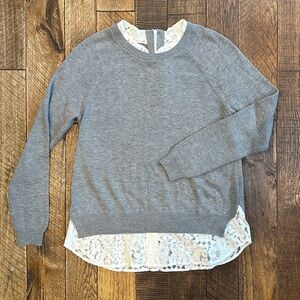 Joie Zaan K Grey Fine Gauge Sweater with Lace Trim Size XS